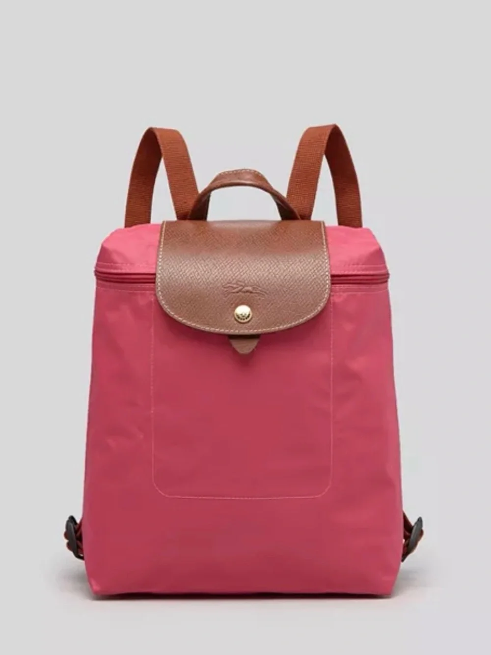 LONGCHAMP Le Pliage Small Backpack, pink gold hardware, embroidered initials